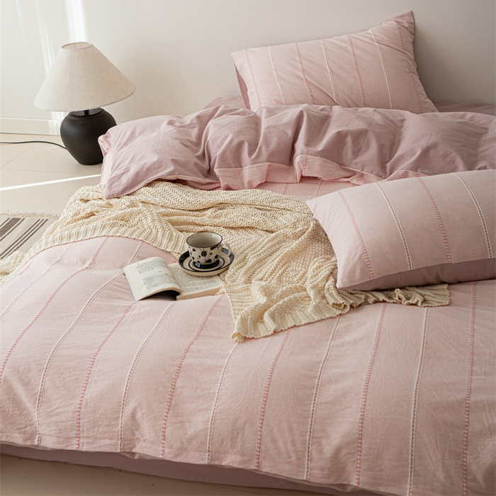 91家纺网 家纺一手货源 找家纺 （总）棉眠 2025新款全棉色织条纹水洗小提花四件套