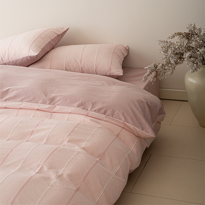 91家纺网 家纺一手货源 找家纺 （总）棉眠 2025新款全棉色织条纹水洗小提花四件套