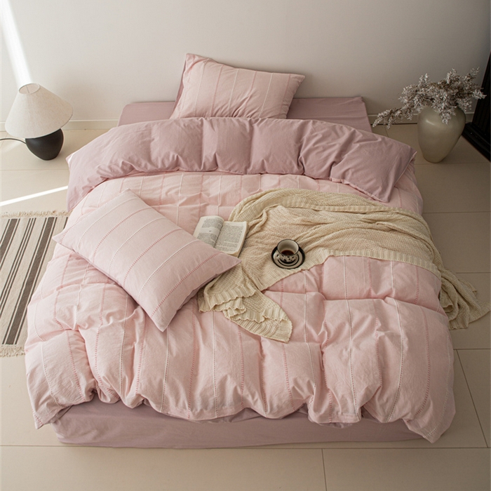 91家纺网 家纺一手货源 找家纺 （总）棉眠 2025新款全棉色织条纹水洗小提花四件套