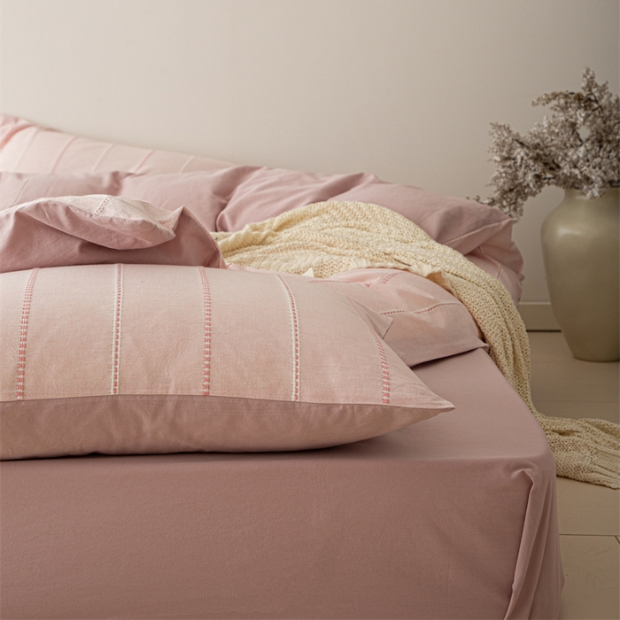 91家纺网 家纺一手货源 找家纺 （总）棉眠 2025新款全棉色织条纹水洗小提花四件套