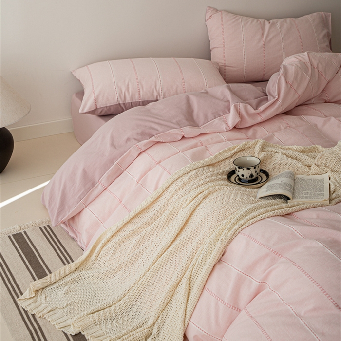 91家纺网 家纺一手货源 找家纺 （总）棉眠 2025新款全棉色织条纹水洗小提花四件套