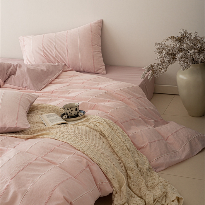 91家纺网 家纺一手货源 找家纺 （总）棉眠 2025新款全棉色织条纹水洗小提花四件套