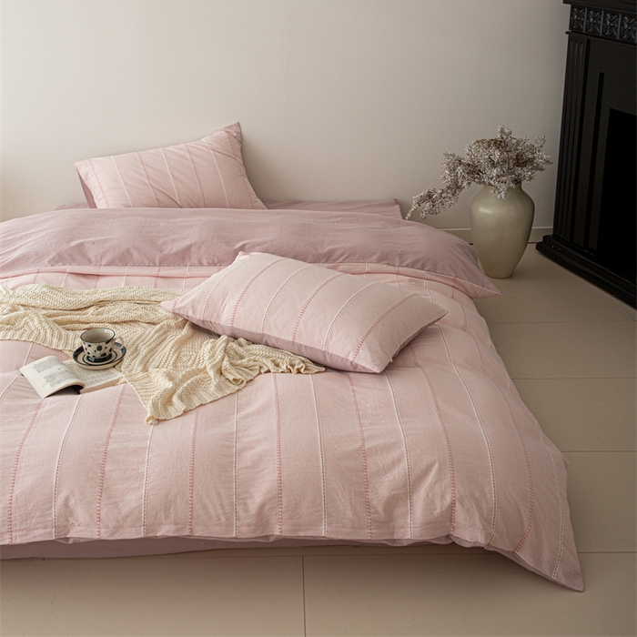 91家纺网 家纺一手货源 找家纺 （总）棉眠 2025新款全棉色织条纹水洗小提花四件套