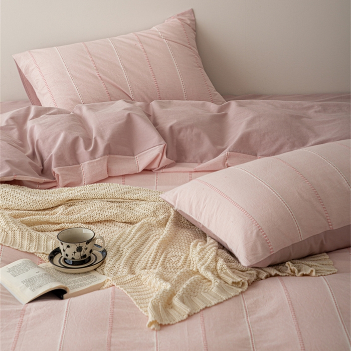 91家纺网 家纺一手货源 找家纺 （总）棉眠 2025新款全棉色织条纹水洗小提花四件套