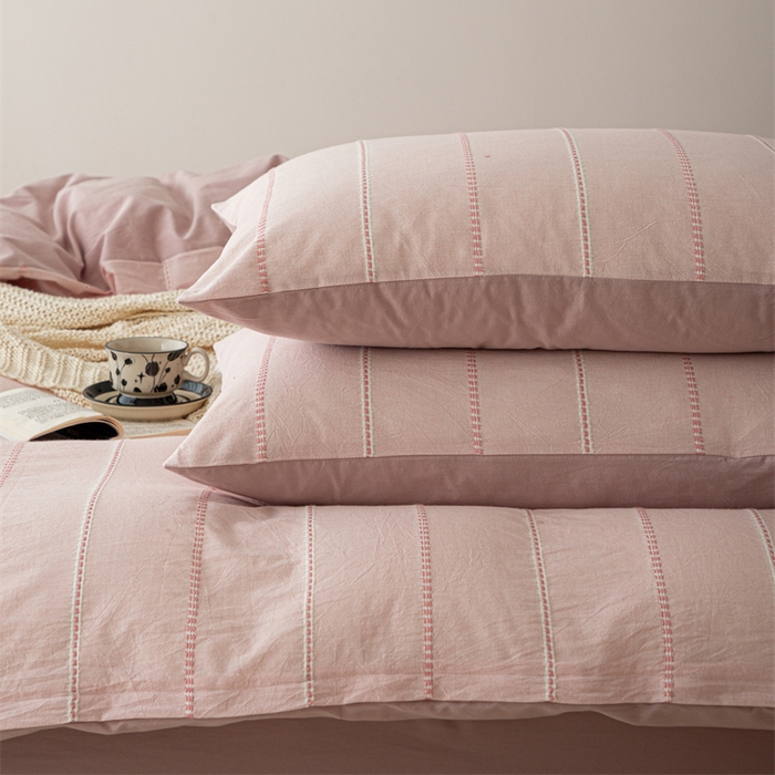 91家纺网 家纺一手货源 找家纺 （总）棉眠 2025新款全棉色织条纹水洗小提花四件套