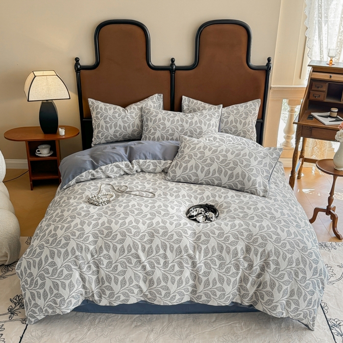 91家纺网 家纺一手货源 找家纺 眠博士 2025新款60s长绒棉纯棉提花磨毛四件套提花磨毛-锦棠蓝