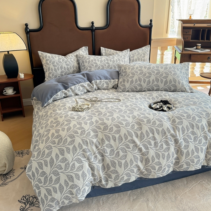 91家纺网 家纺一手货源 找家纺 眠博士 2025新款60s长绒棉纯棉提花磨毛四件套提花磨毛-锦棠蓝