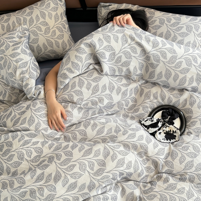 91家纺网 家纺一手货源 找家纺 眠博士 2025新款60s长绒棉纯棉提花磨毛四件套提花磨毛-锦棠蓝