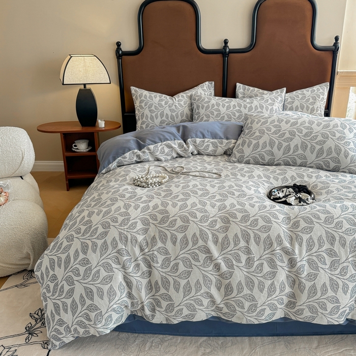 91家纺网 家纺一手货源 找家纺 眠博士 2025新款60s长绒棉纯棉提花磨毛四件套提花磨毛-锦棠蓝