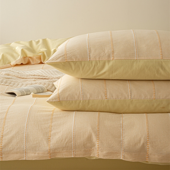 91家纺网 家纺一手货源 找家纺 棉眠 2025新款色织水洗小提花条纹四件套 序曲-黄