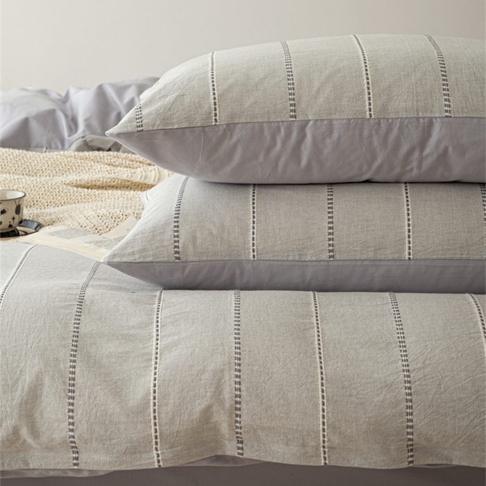 91家纺网 家纺一手货源 找家纺 棉眠 2025新款色织水洗小提花条纹四件套 序曲-灰