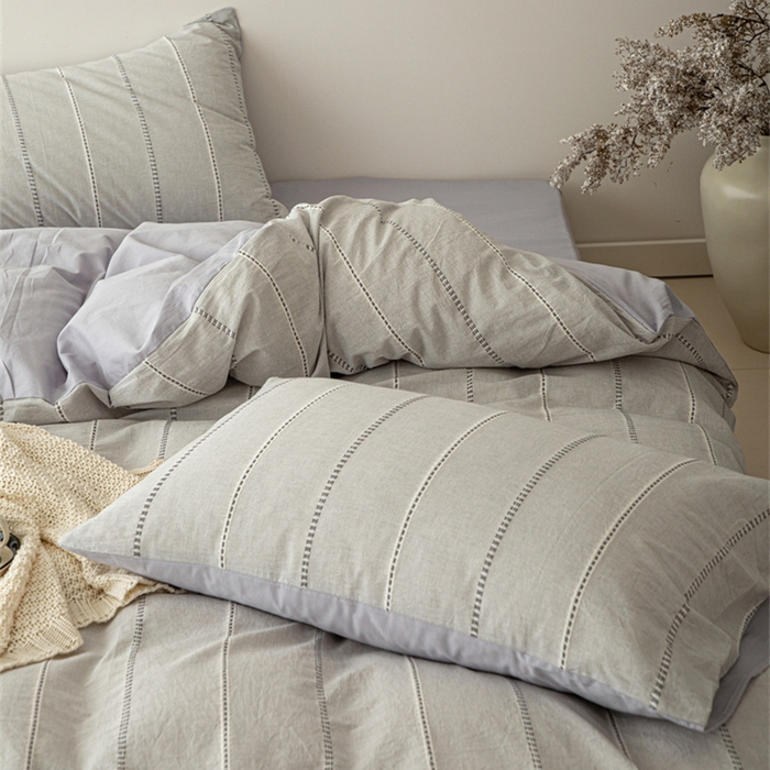 棉眠 2025新款色织水洗小提花条纹四件套 序曲-灰