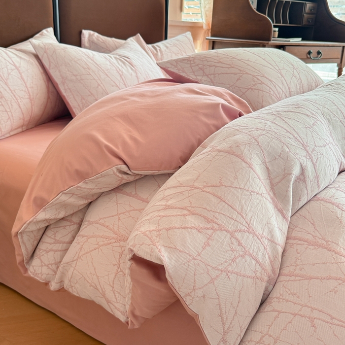 眠博士 2025新款60s长绒棉纯棉提花磨毛四件套提花磨毛-飒姿粉