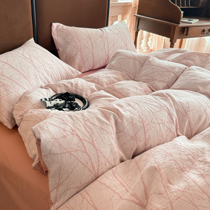 91家纺网 家纺一手货源 找家纺 眠博士 2025新款60s长绒棉纯棉提花磨毛四件套提花磨毛-飒姿粉