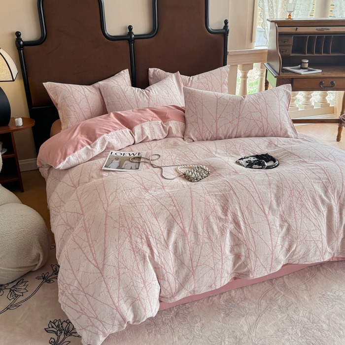 91家纺网 家纺一手货源 找家纺 眠博士 2025新款60s长绒棉纯棉提花磨毛四件套提花磨毛-飒姿粉