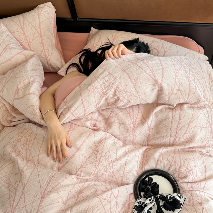 91家纺网 家纺一手货源 找家纺 眠博士 2025新款60s长绒棉纯棉提花磨毛四件套提花磨毛-飒姿粉