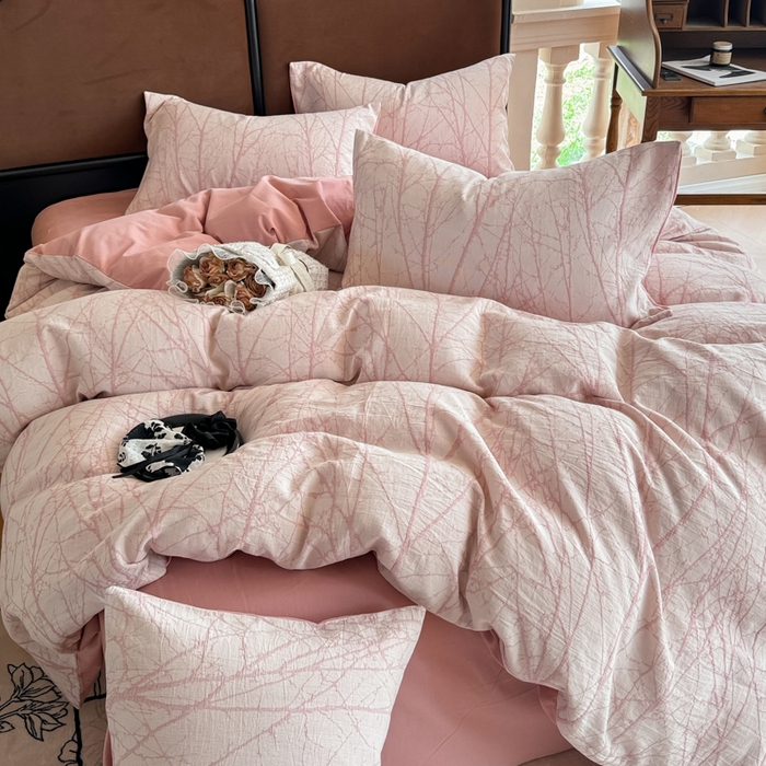 91家纺网 家纺一手货源 找家纺 眠博士 2025新款60s长绒棉纯棉提花磨毛四件套提花磨毛-飒姿粉