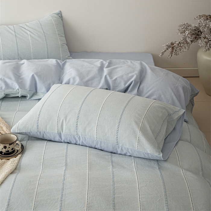 棉眠 2025新款色织水洗小提花条纹四件套 序曲-蓝