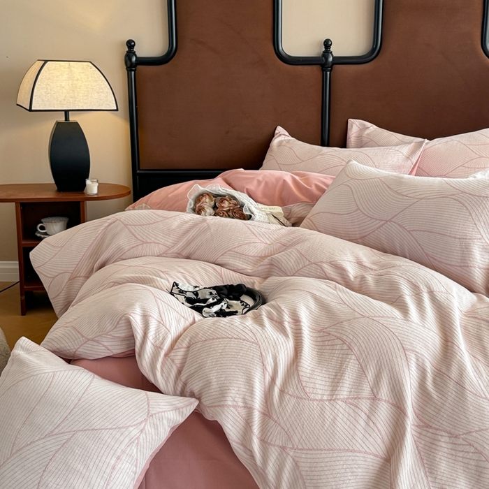 91家纺网 家纺一手货源 找家纺 眠博士 2025新款60s长绒棉纯棉提花磨毛四件套提花磨毛-雾切粉