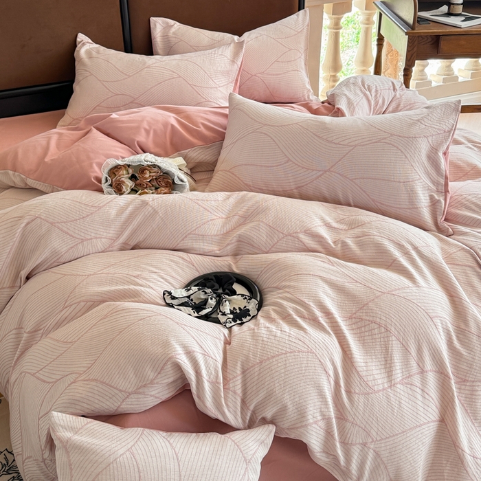 91家纺网 家纺一手货源 找家纺 眠博士 2025新款60s长绒棉纯棉提花磨毛四件套提花磨毛-雾切粉