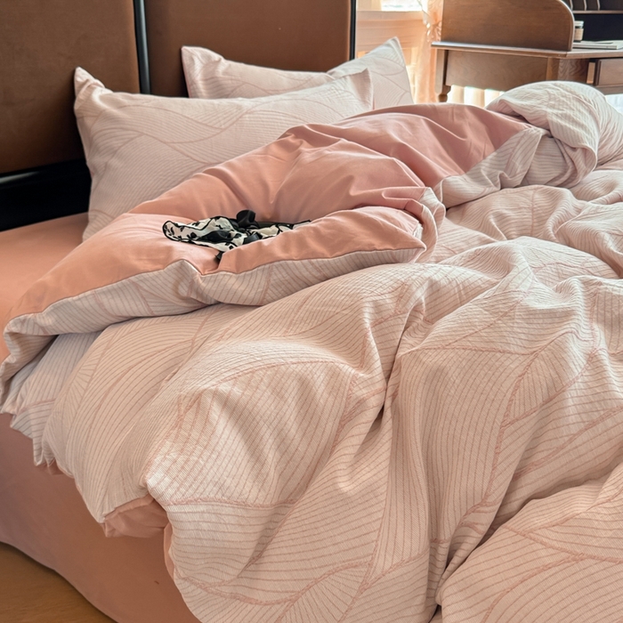 91家纺网 家纺一手货源 找家纺 眠博士 2025新款60s长绒棉纯棉提花磨毛四件套提花磨毛-雾切粉