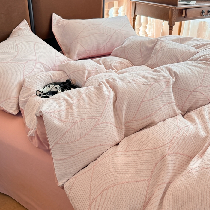 91家纺网 家纺一手货源 找家纺 眠博士 2025新款60s长绒棉纯棉提花磨毛四件套提花磨毛-雾切粉