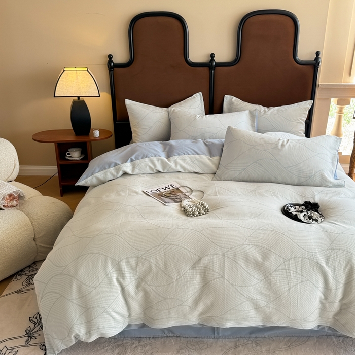 91家纺网 家纺一手货源 找家纺 眠博士 2025新款60s长绒棉纯棉提花磨毛四件套提花磨毛-雾切兰