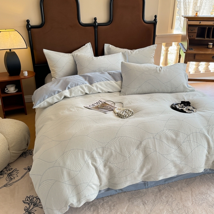 91家纺网 家纺一手货源 找家纺 眠博士 2025新款60s长绒棉纯棉提花磨毛四件套提花磨毛-雾切兰