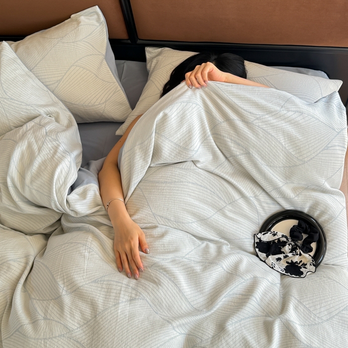 91家纺网 家纺一手货源 找家纺 眠博士 2025新款60s长绒棉纯棉提花磨毛四件套提花磨毛-雾切兰