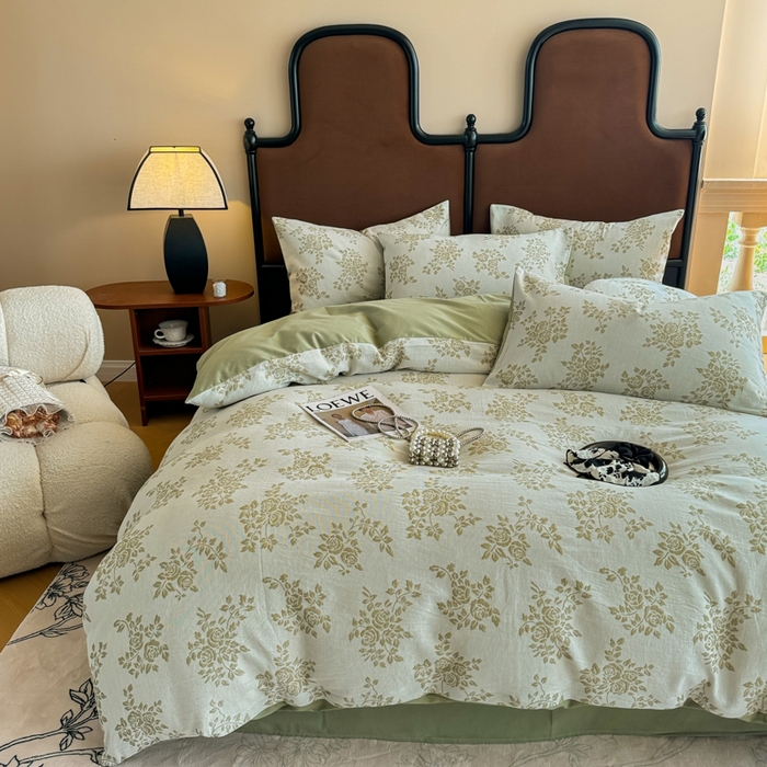 91家纺网 家纺一手货源 找家纺 眠博士 2025新款60s长绒棉纯棉提花磨毛四件套提花磨毛-长夏绿