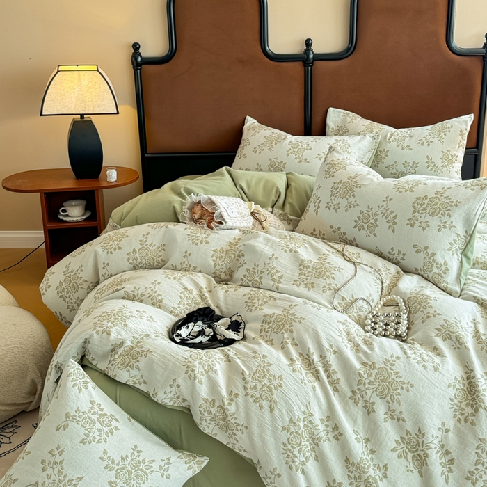 91家纺网 家纺一手货源 找家纺 眠博士 2025新款60s长绒棉纯棉提花磨毛四件套提花磨毛-长夏绿