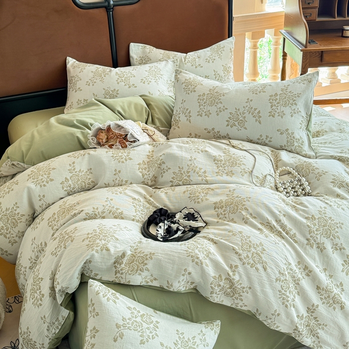 91家纺网 家纺一手货源 找家纺 眠博士 2025新款60s长绒棉纯棉提花磨毛四件套提花磨毛-长夏绿
