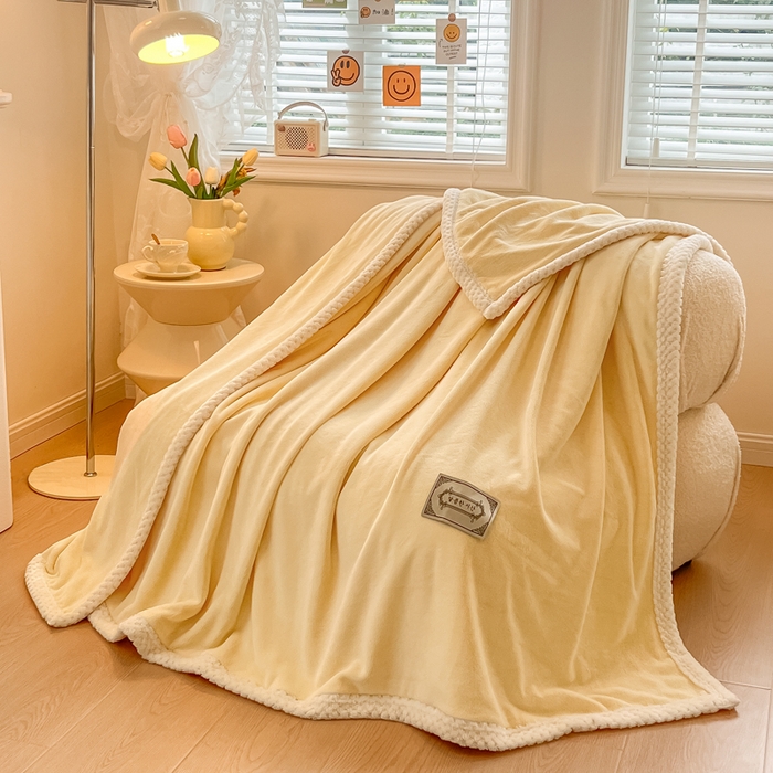 眠博士 2025新款高克重牛奶绒轻奢大包边毛毯被套 轻奢毛毯-鹅黄