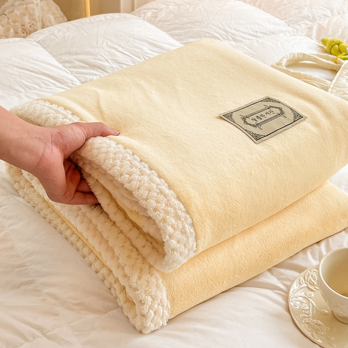 91家纺网 家纺一手货源 找家纺 眠博士 2025新款高克重牛奶绒轻奢大包边毛毯被套 轻奢毛毯-鹅黄