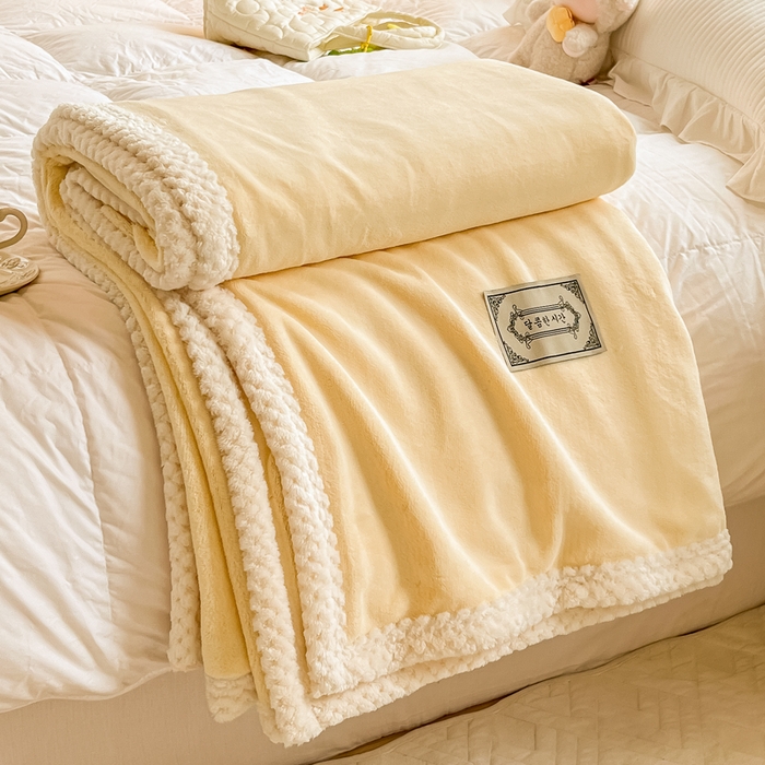 91家纺网 家纺一手货源 找家纺 眠博士 2025新款高克重牛奶绒轻奢大包边毛毯被套 轻奢毛毯-鹅黄
