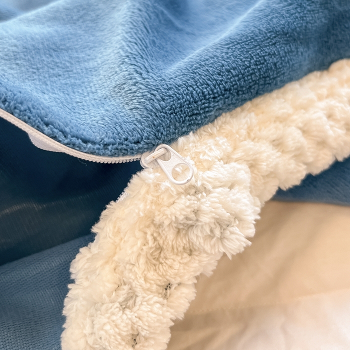 91家纺网 家纺一手货源 找家纺 眠博士 2025新款高克重牛奶绒轻奢大包边毛毯被套 轻奢毛毯-靛青