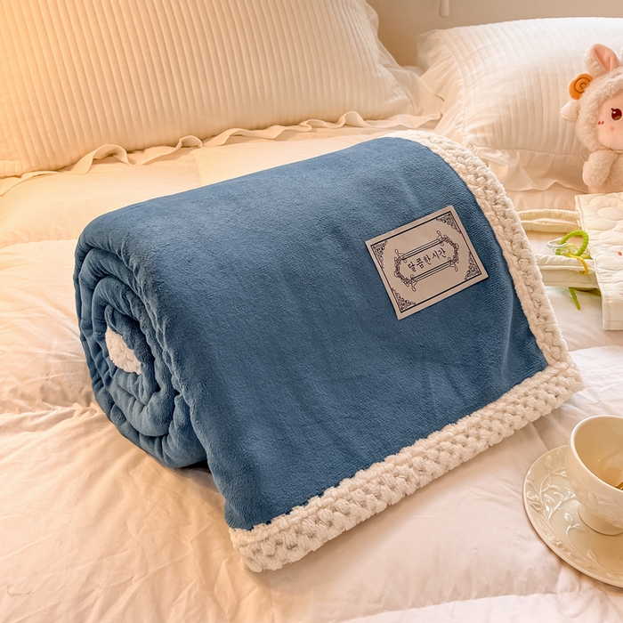 91家纺网 家纺一手货源 找家纺 眠博士 2025新款高克重牛奶绒轻奢大包边毛毯被套 轻奢毛毯-靛青