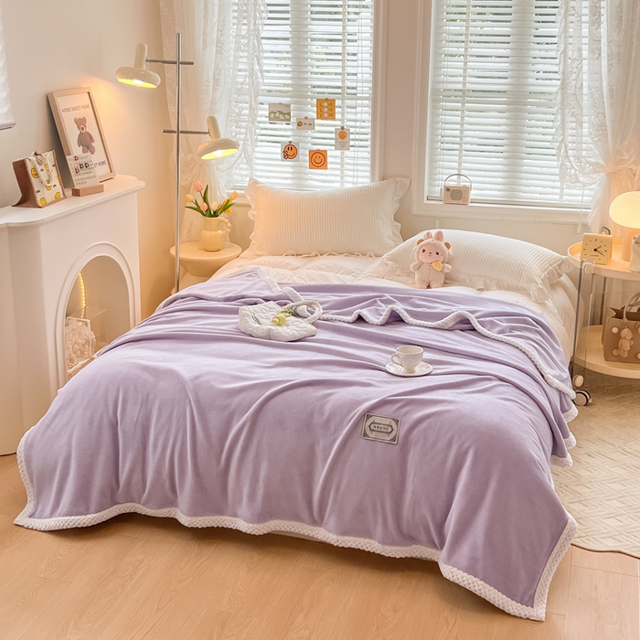 91家纺网 家纺一手货源 找家纺 眠博士 2025新款高克重牛奶绒轻奢大包边毛毯被套 轻奢毛毯-丁香紫