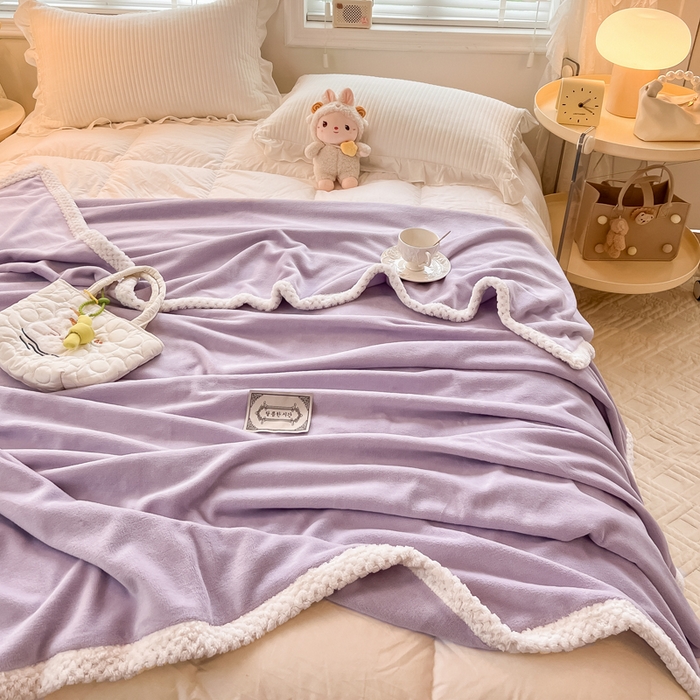 91家纺网 家纺一手货源 找家纺 眠博士 2025新款高克重牛奶绒轻奢大包边毛毯被套 轻奢毛毯-丁香紫