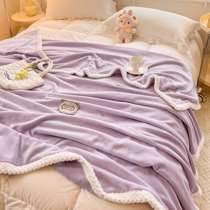 91家纺网 家纺一手货源 找家纺 眠博士 2025新款高克重牛奶绒轻奢大包边毛毯被套 轻奢毛毯-丁香紫