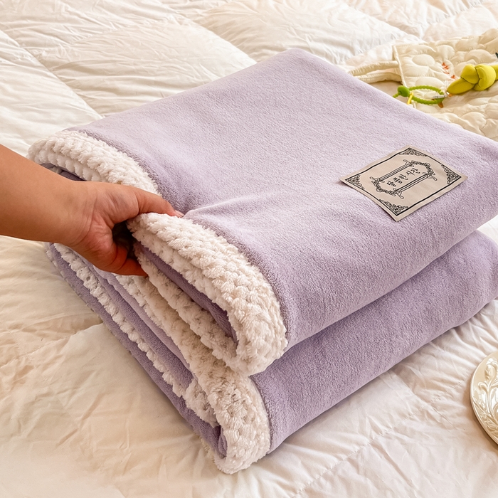 91家纺网 家纺一手货源 找家纺 眠博士 2025新款高克重牛奶绒轻奢大包边毛毯被套 轻奢毛毯-丁香紫