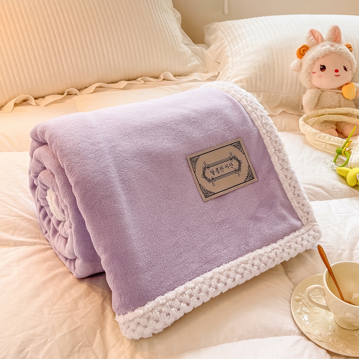 91家纺网 家纺一手货源 找家纺 眠博士 2025新款高克重牛奶绒轻奢大包边毛毯被套 轻奢毛毯-丁香紫