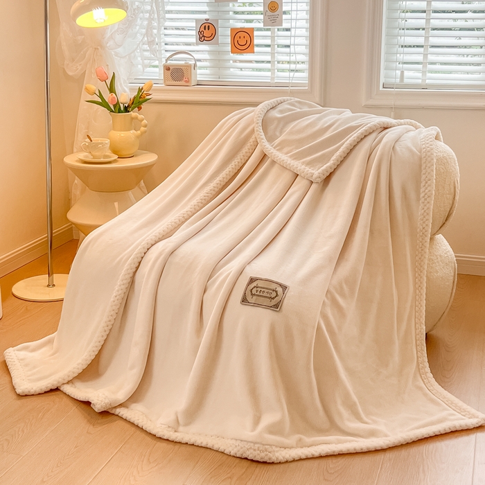 眠博士 2025新款高克重牛奶绒轻奢大包边毛毯被套 轻奢毛毯-奶白