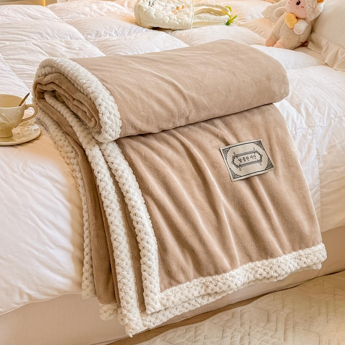 91家纺网 家纺一手货源 找家纺 眠博士 2025新款高克重牛奶绒轻奢大包边毛毯被套 轻奢毛毯-暖咖