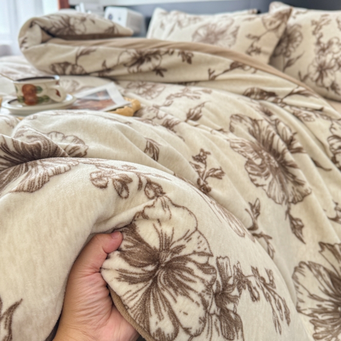 91家纺网 家纺一手货源 找家纺 （总）子曰 2025新款A类高克重蒂肤绒羊绒保暖印花四件套