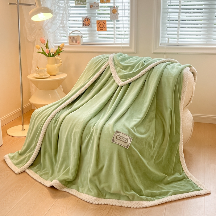 眠博士 2025新款高克重牛奶绒轻奢大包边毛毯被套 轻奢毛毯-苹果绿