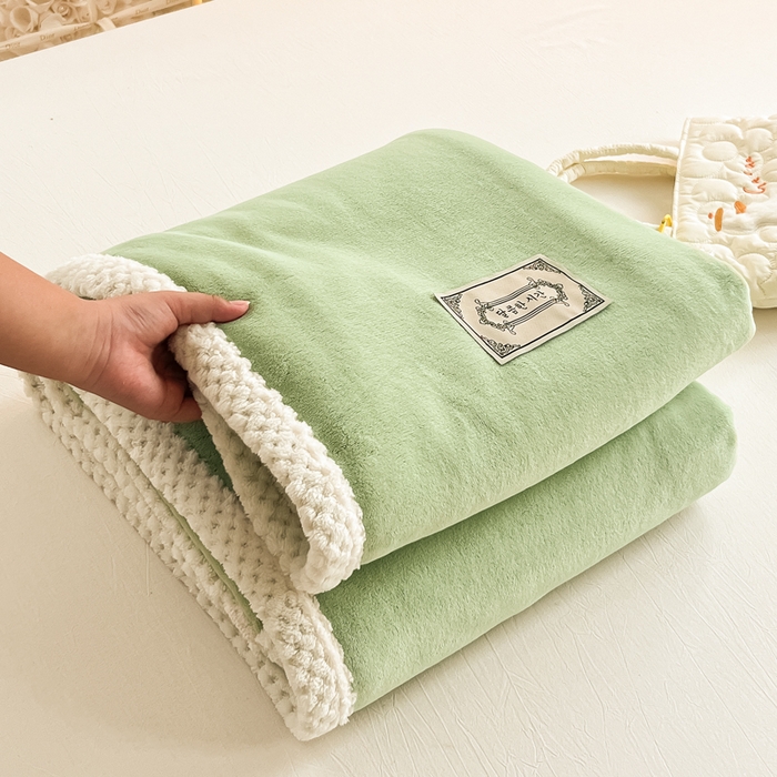 91家纺网 家纺一手货源 找家纺 眠博士 2025新款高克重牛奶绒轻奢大包边毛毯被套 轻奢毛毯-苹果绿