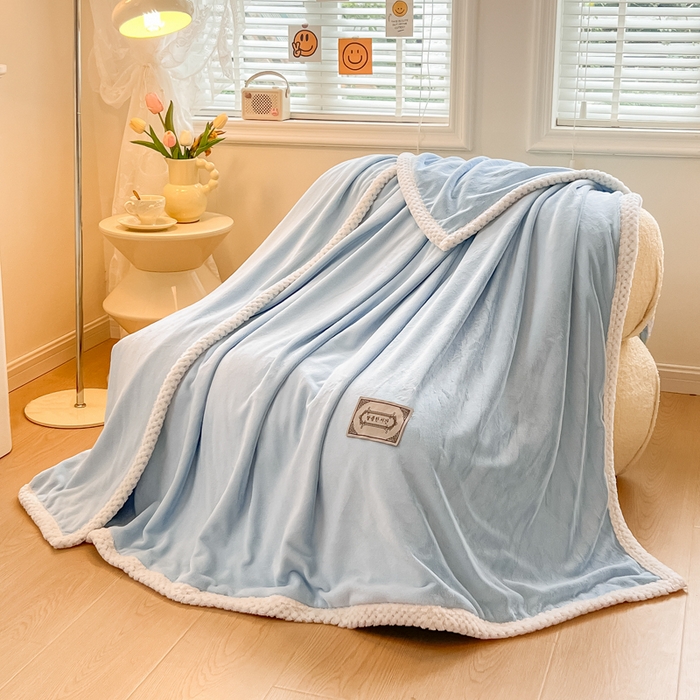 眠博士 2025新款高克重牛奶绒轻奢大包边毛毯被套 轻奢毛毯-雾霾蓝