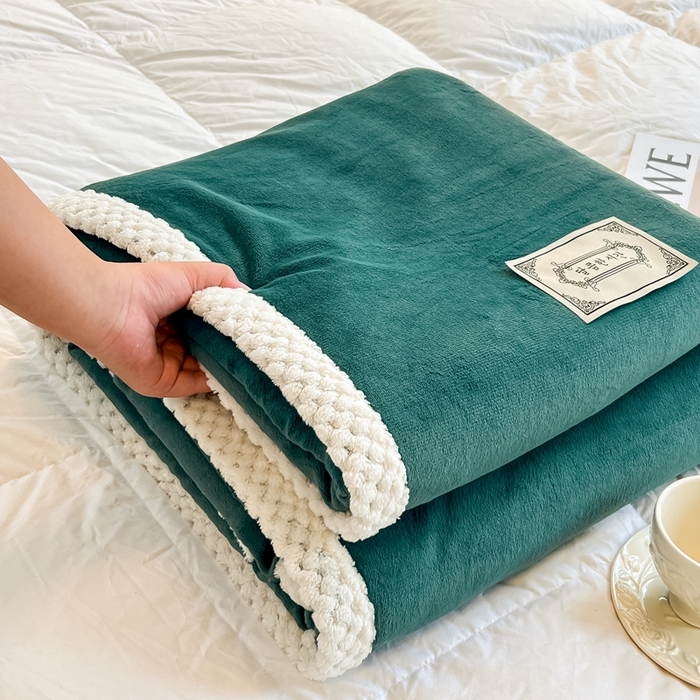 91家纺网 家纺一手货源 找家纺 眠博士 2025新款高克重牛奶绒轻奢大包边毛毯被套 轻奢毛毯-祖母绿