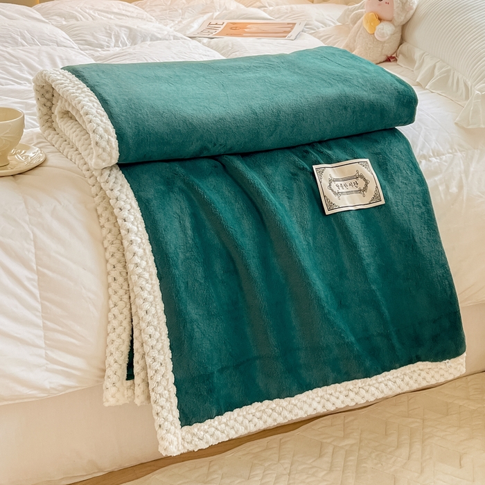 91家纺网 家纺一手货源 找家纺 眠博士 2025新款高克重牛奶绒轻奢大包边毛毯被套 轻奢毛毯-祖母绿
